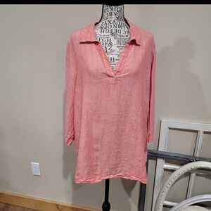 Tahari Linen‎ Womens SZ. 1X Linen Popover top coral Beachy Boho lagenlook tunic
